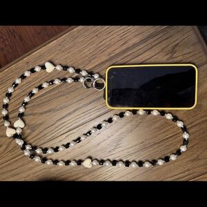 Pearl and Black Beaded Phone Crossbody Strap